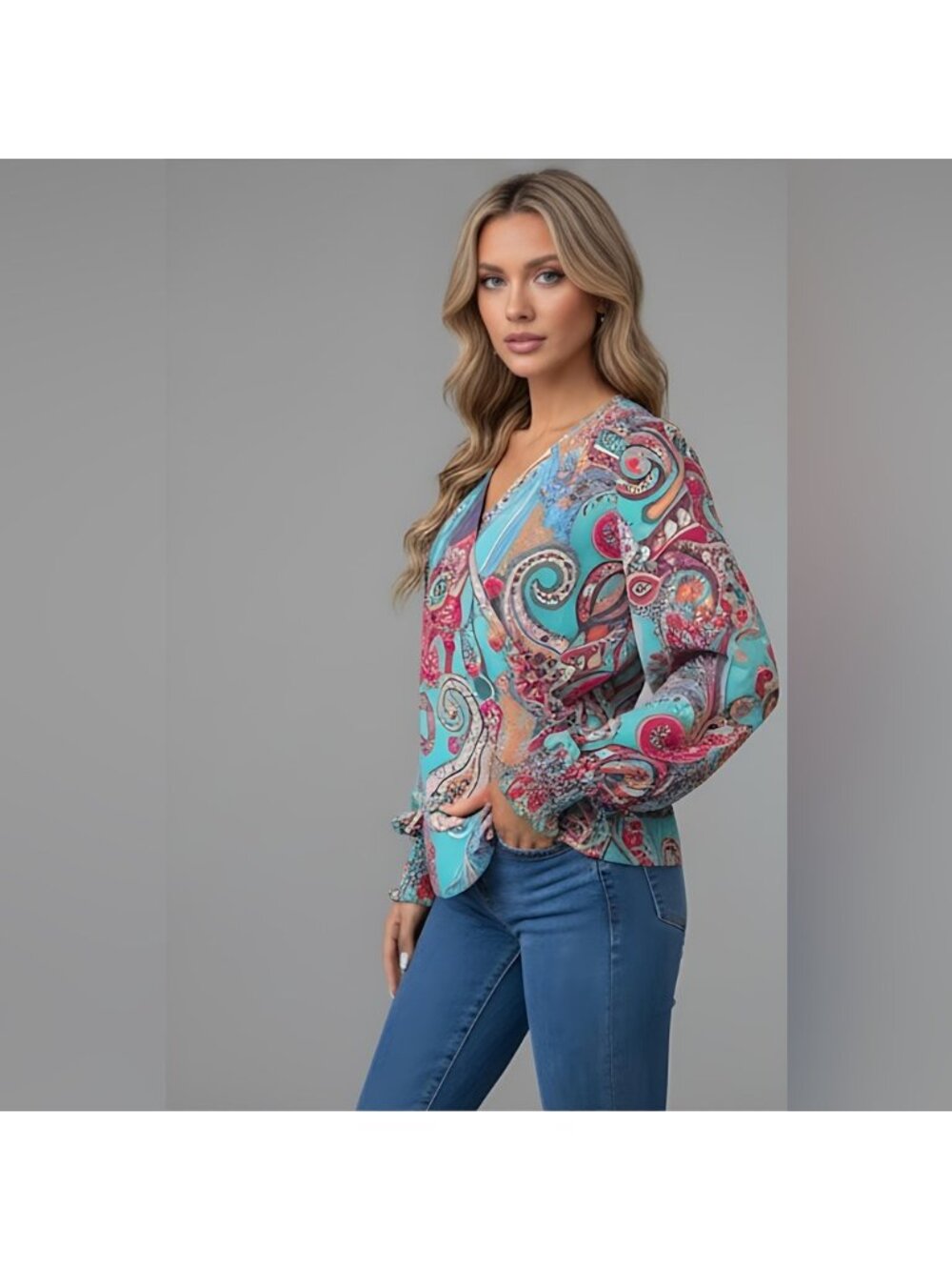 Paisley Print Flounce Sleeve Blouse - Picture 4 of 10
